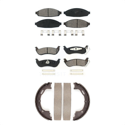 Semi-Metallic Brake Pads & Parking Shoe Front Rear Kit For Lincoln Town Car Ford