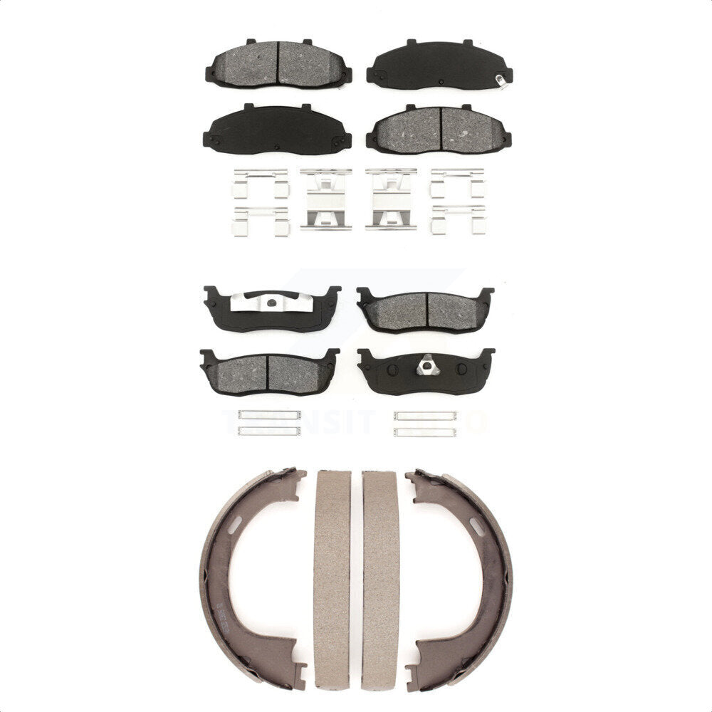 Semi-Metallic Brake Pads And Parking Shoe Front Rear Kit For Ford F-150 Heritage