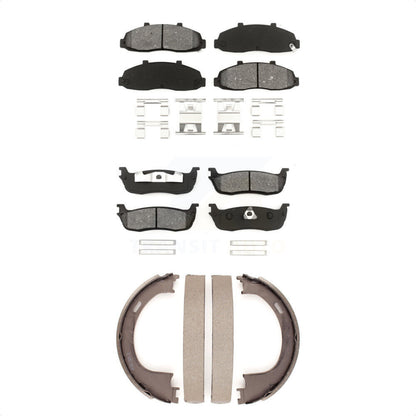Semi-Metallic Brake Pads And Parking Shoe Front Rear Kit For Ford F-150 Heritage