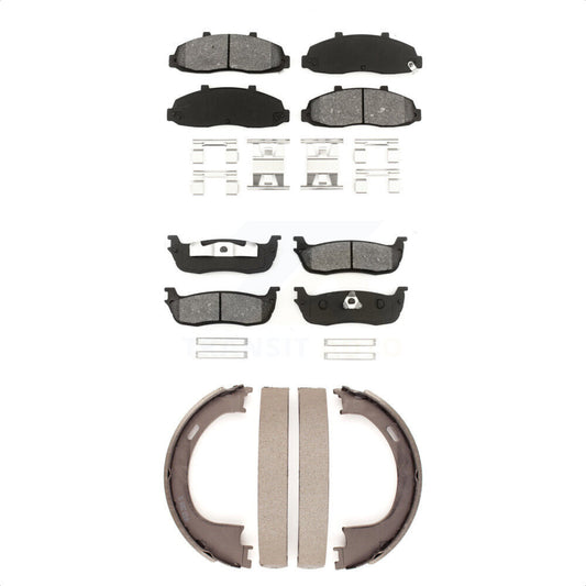 Semi-Metallic Brake Pads And Parking Shoe Front Rear Kit For Ford F-150 Heritage