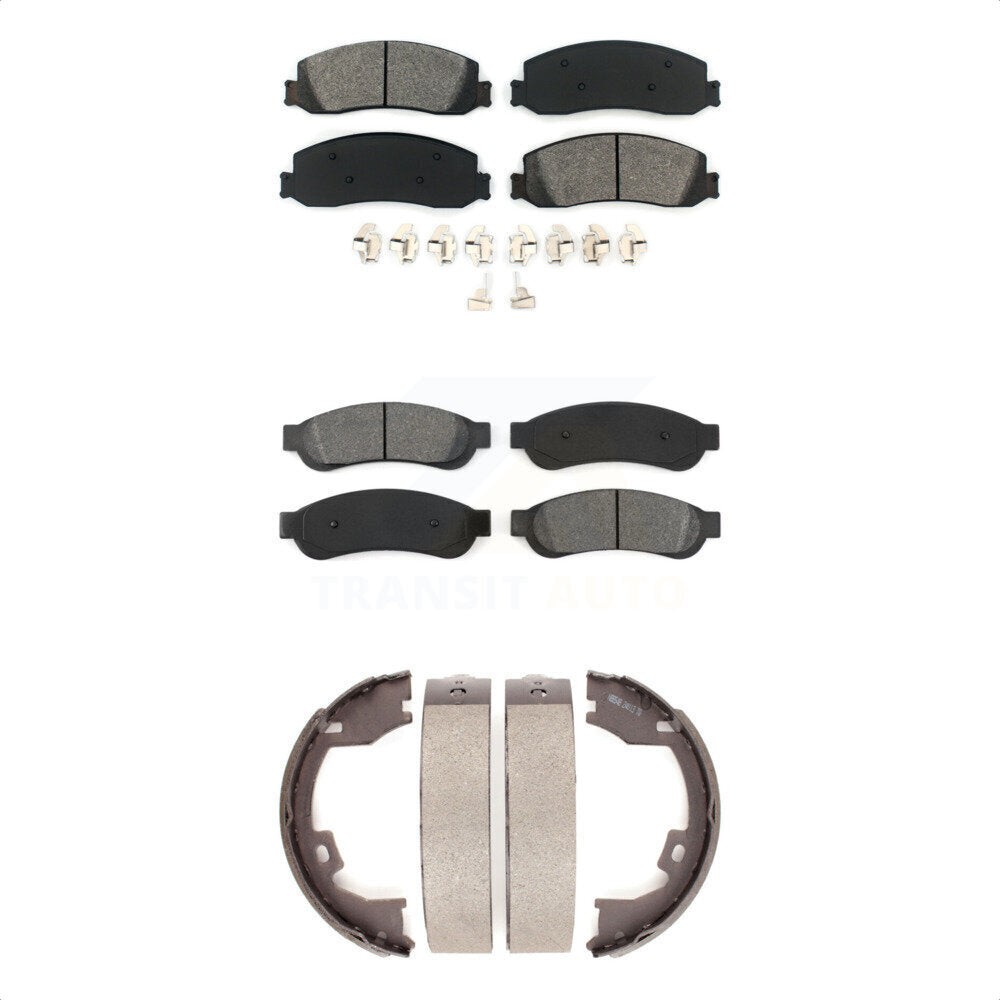 Semi-Metallic Brake Pads & Parking Shoe Front Rear Kit For Ford F-350 Super Duty