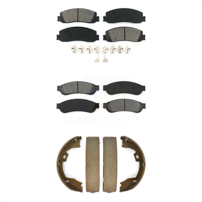 Semi-Metallic Brake Pads & Parking Shoe Front Rear Kit For Ford F-350 Super Duty