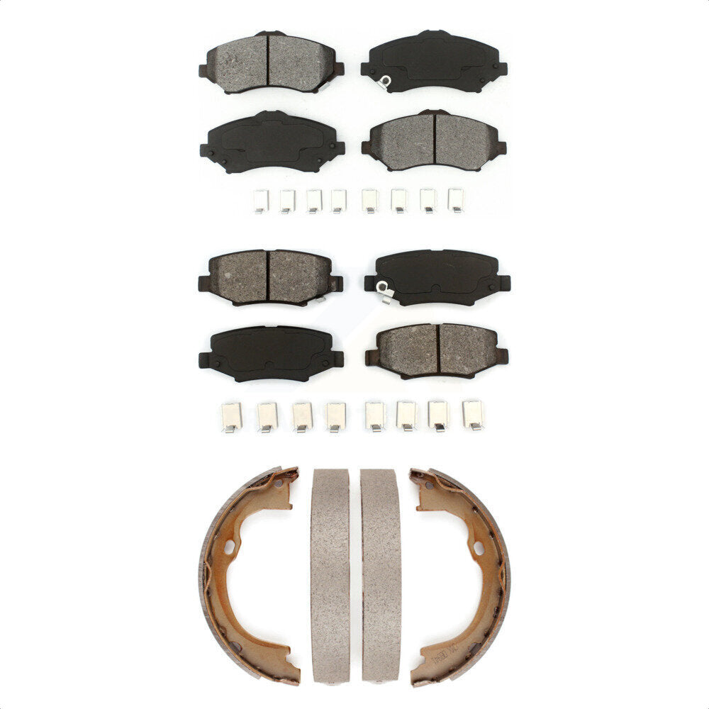Semi-Metallic Brake Pads & Parking Shoe Front Rear Kit For Jeep Wrangler Liberty