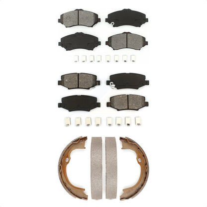 Semi-Metallic Brake Pads & Parking Shoe Front Rear Kit For Jeep Wrangler Liberty