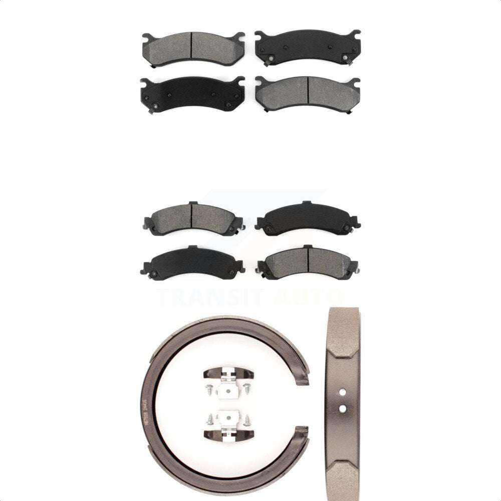 Semi-Metallic Brake Pads Parking Shoe Front Rear Kit For Chevrolet GMC Silverado
