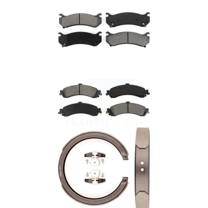 Semi-Metallic Brake Pads Parking Shoe Front Rear Kit For Chevrolet GMC Silverado