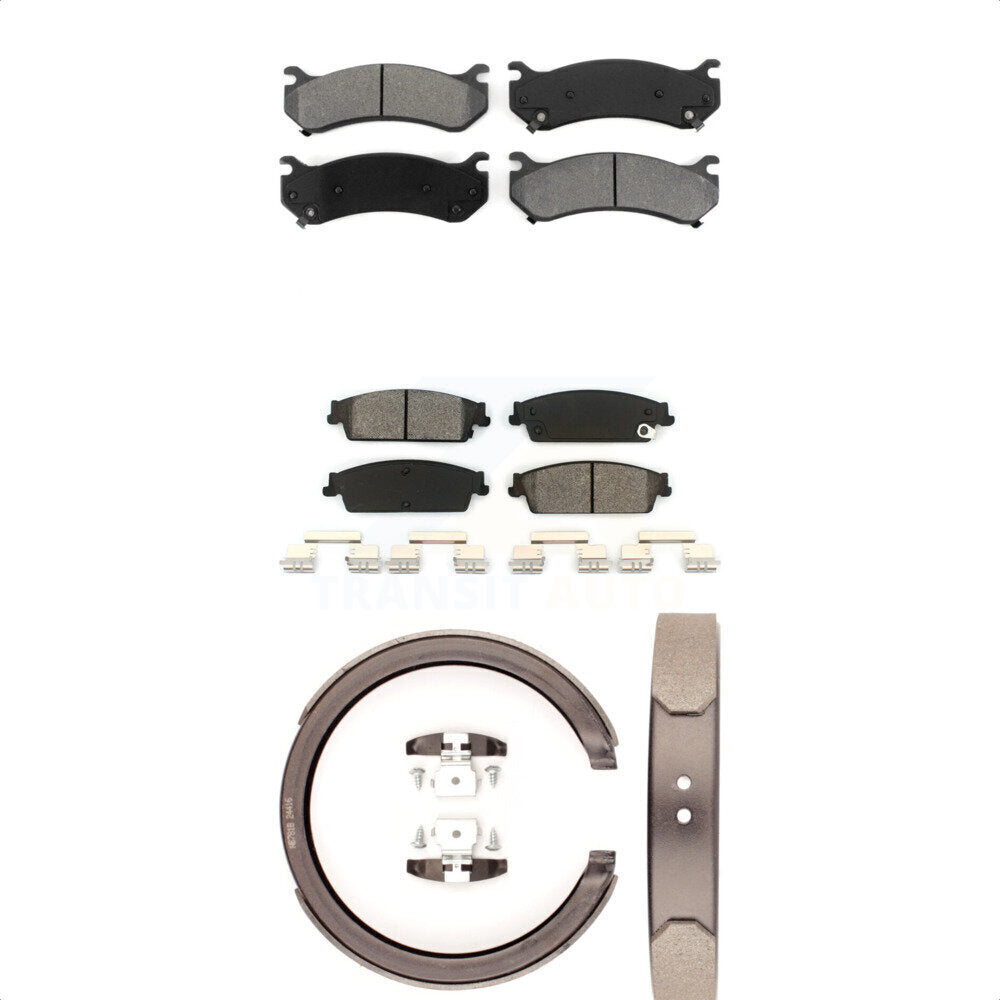 Semi-Metallic Brake Pads And Parking Shoes Front Rear Kit For