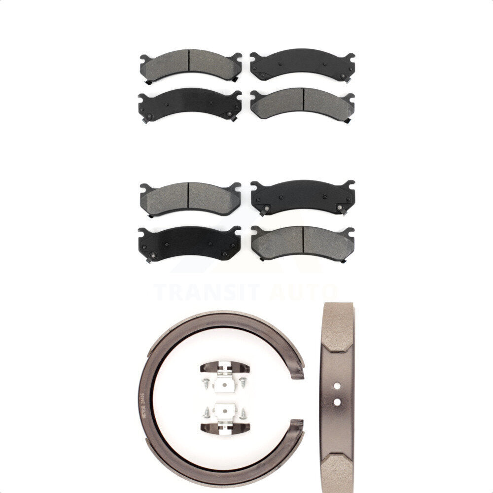 Semi-Metallic Brake Pads Parking Shoe Front Rear Kit For GMC Chevrolet Sierra HD