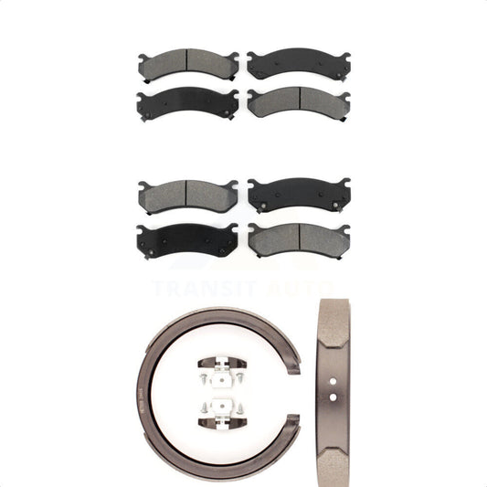 Semi-Metallic Brake Pads Parking Shoe Front Rear Kit For GMC Chevrolet Sierra HD