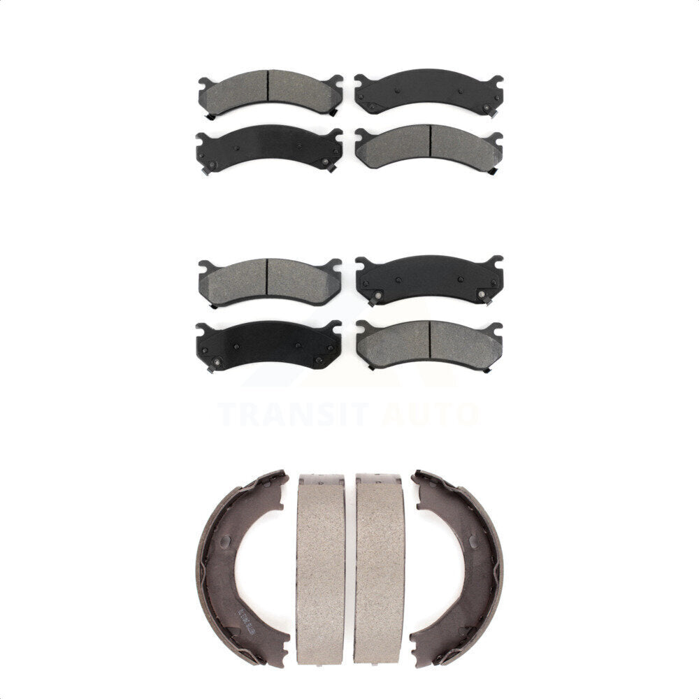 Semi-Metallic Brake Pads Parking Shoe Front Rear Kit For Chevrolet GMC Sierra HD