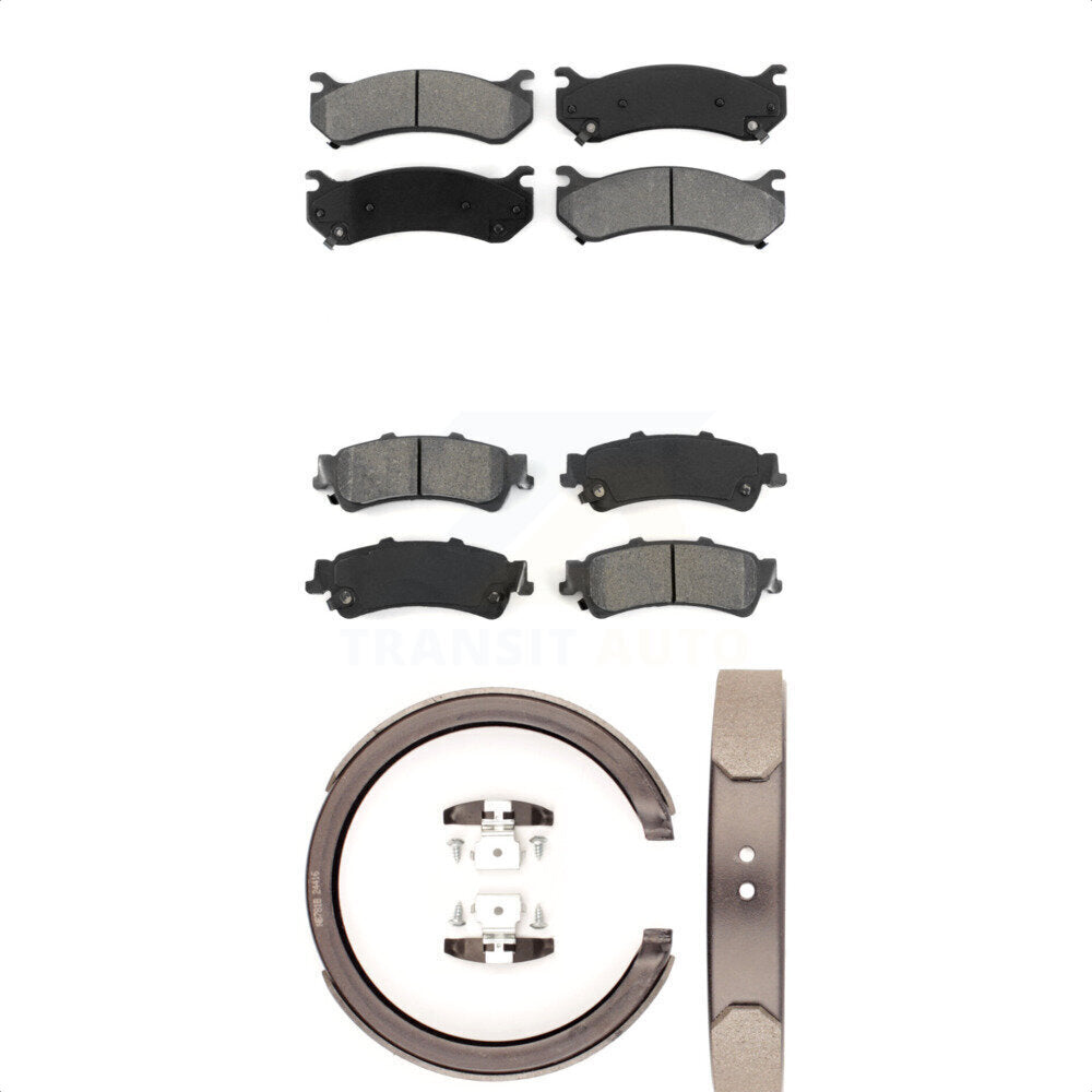Semi-Metallic Brake Pads Parking Shoe Front Rear Kit For Chevrolet GMC Silverado