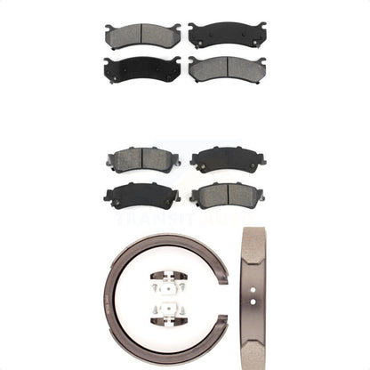Semi-Metallic Brake Pads Parking Shoe Front Rear Kit For Chevrolet GMC Silverado