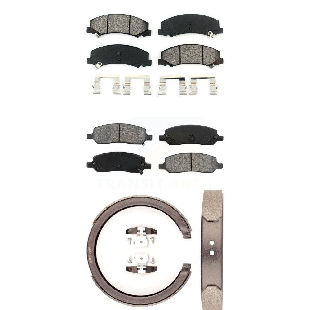 Semi-Metallic Brake Pads And Parking Shoes Front Rear Kit For Cadillac DTS