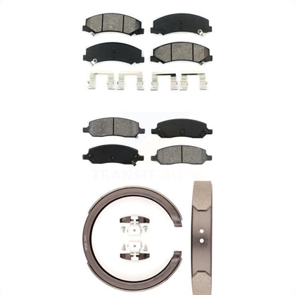 Semi-Metallic Brake Pads And Parking Shoes Front Rear Kit For Cadillac DTS