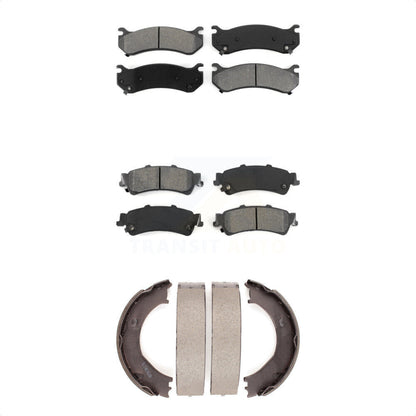 Semi-Metallic Brake Pads Parking Shoe Front Rear Kit For Chevrolet Silverado GMC