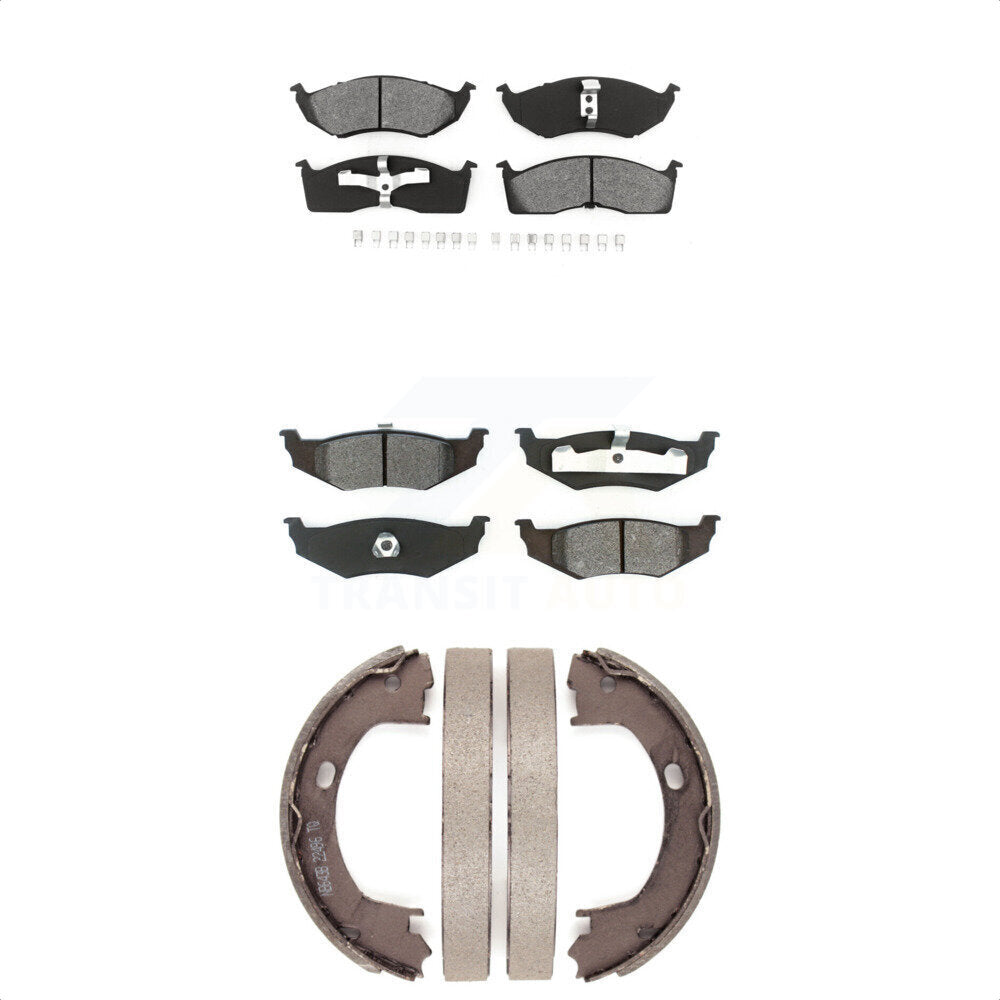 Semi-Metallic Brake Pads And Parking Shoe Front Rear Kit For Neon Dodge Plymouth