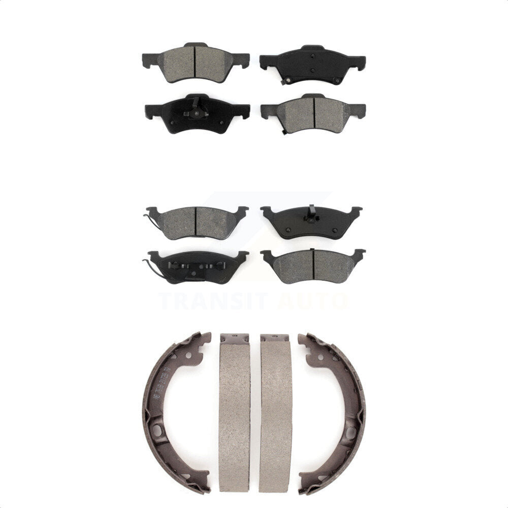 Semi-Metallic Brake Pads & Parking Shoe Front Rear Kit For Dodge Grand Caravan