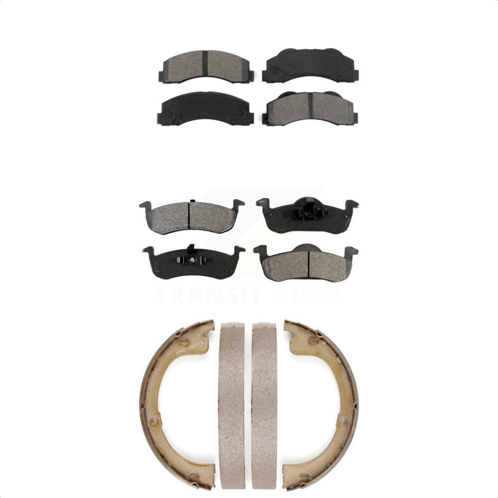 Semi-Metallic Brake Pads Parking Shoe Front Rear Kit For Ford Expedition Lincoln