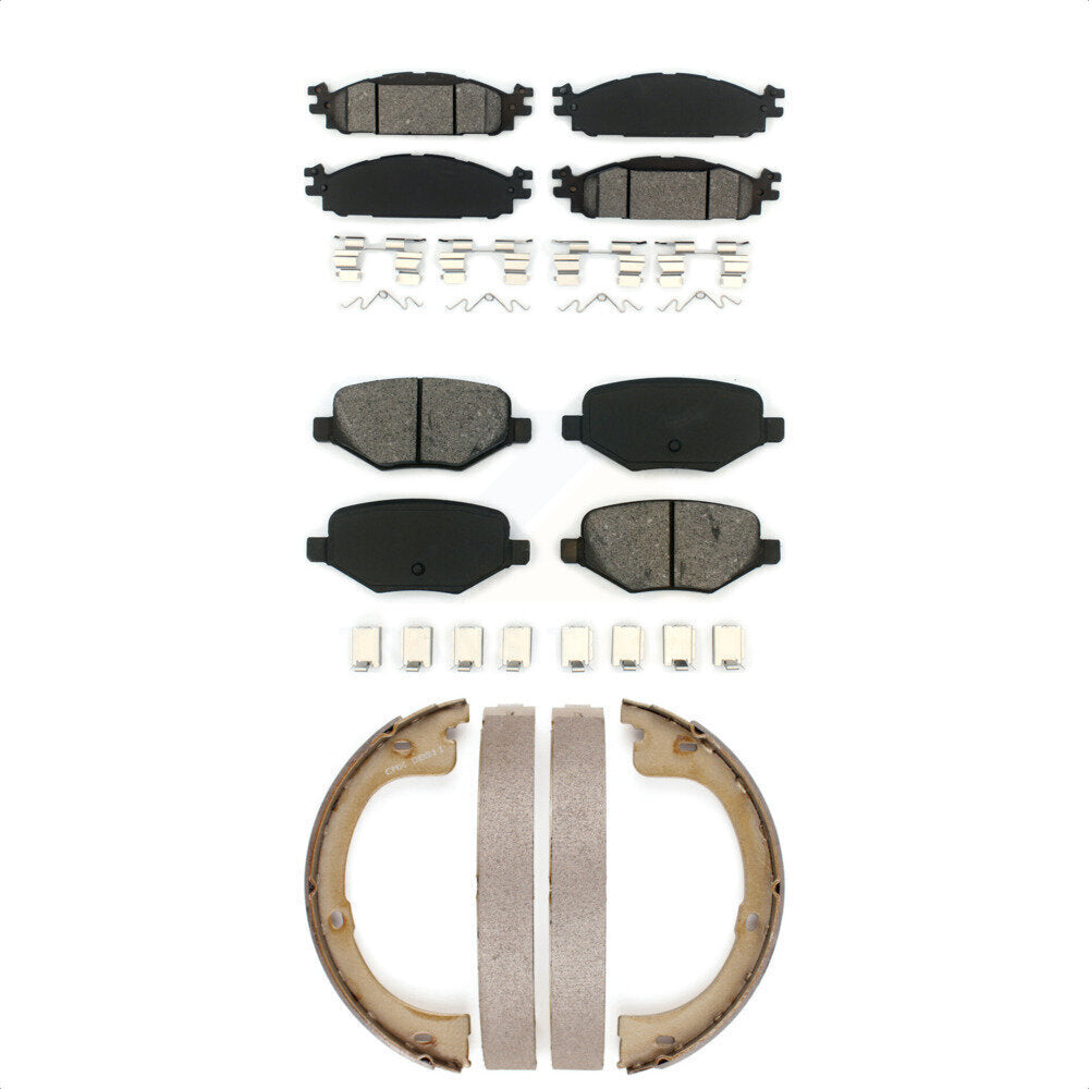 Semi-Metallic Brake Pads & Parking Shoe Front Rear Kit For 2010-2012 Lincoln MKT