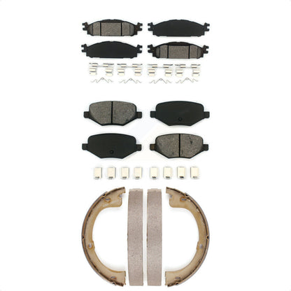 Semi-Metallic Brake Pads & Parking Shoe Front Rear Kit For 2010-2012 Lincoln MKT