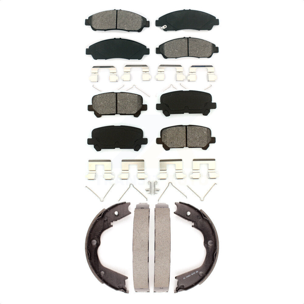 Semi-Metallic Brake Pads & Parking Shoe Front Rear Kit For Honda Pilot Acura MDX