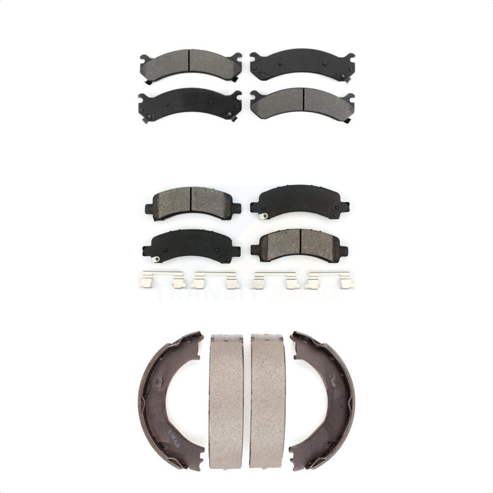 Semi-Metallic Brake Pads & Parking Shoe Front Rear Kit For Chevrolet GMC Express