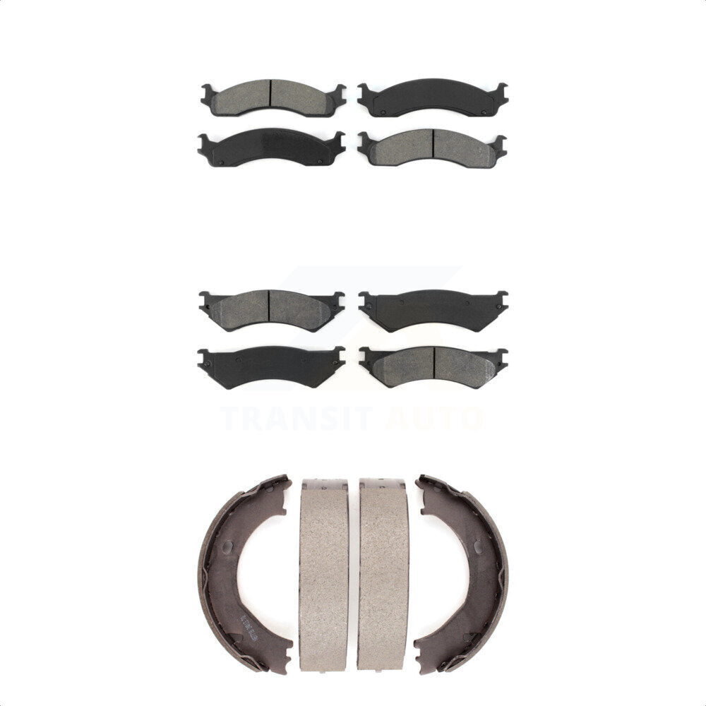 Semi-Metallic Brake Pads & Parking Shoe Front Rear Kit For Ford E-350 Super Duty