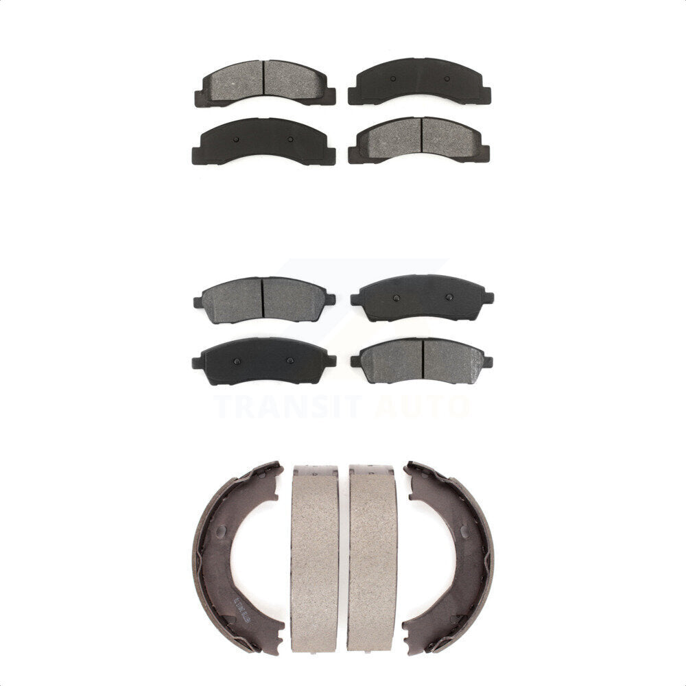 Semi-Metallic Brake Pads & Parking Shoe Front Rear Kit For Ford F-350 Super Duty