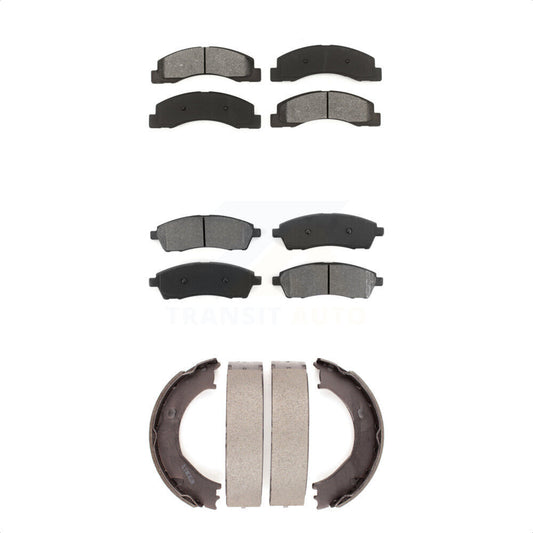 Semi-Metallic Brake Pads & Parking Shoe Front Rear Kit For Ford F-350 Super Duty