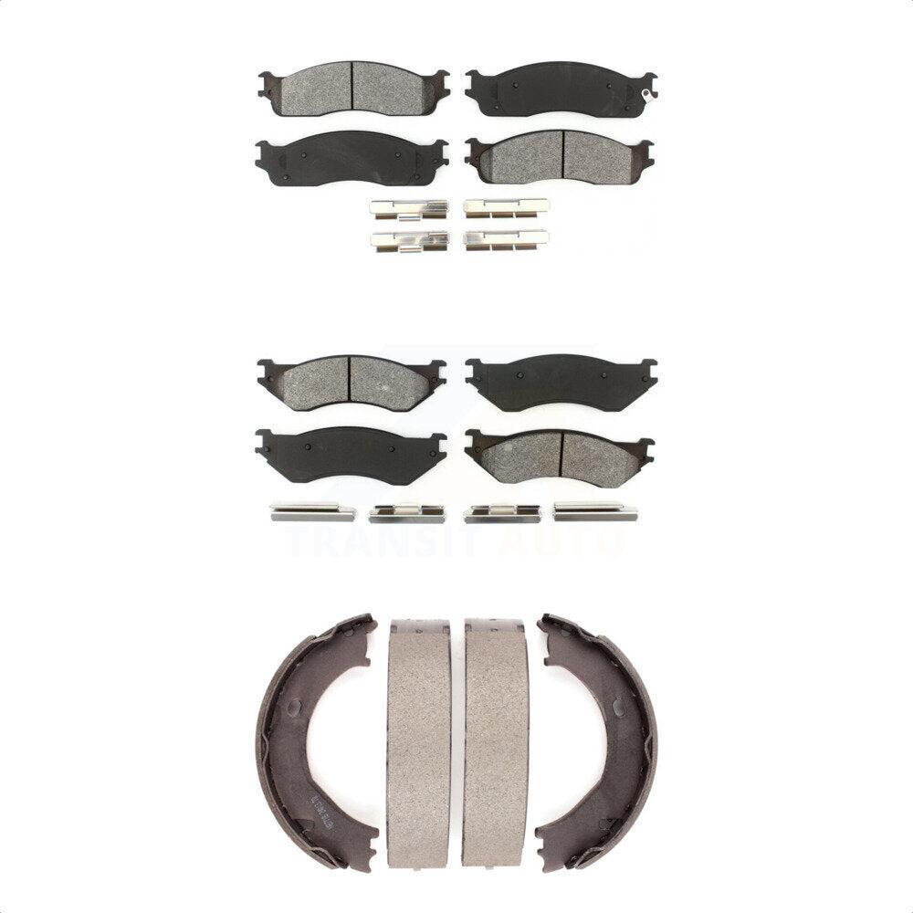 Semi-Metallic Brake Pads And Parking Shoe Front Rear Kit For Dodge Ram 2500 3500