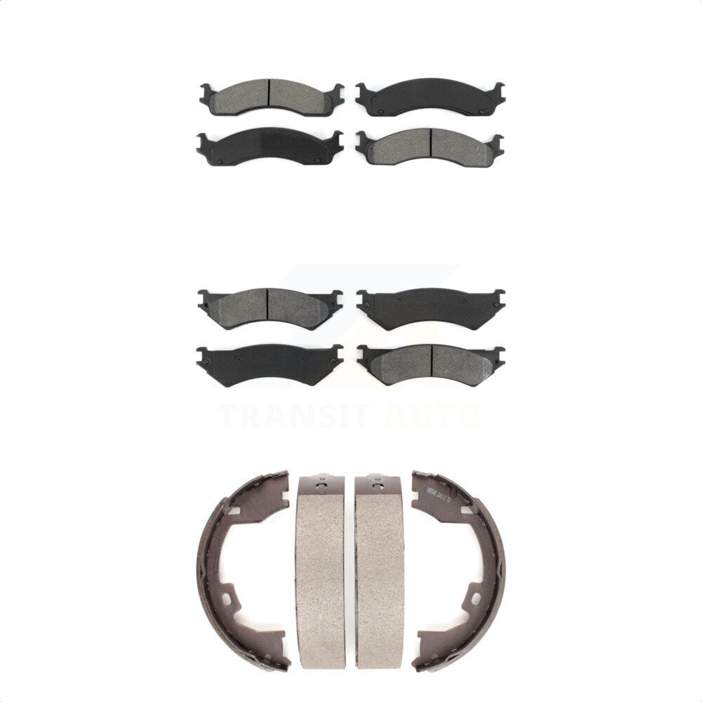 Semi-Metallic Brake Pads & Parking Shoe Front Rear Kit For Ford E-350 Super Duty