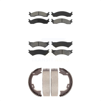 Semi-Metallic Brake Pads & Parking Shoe Front Rear Kit For Ford E-350 Super Duty