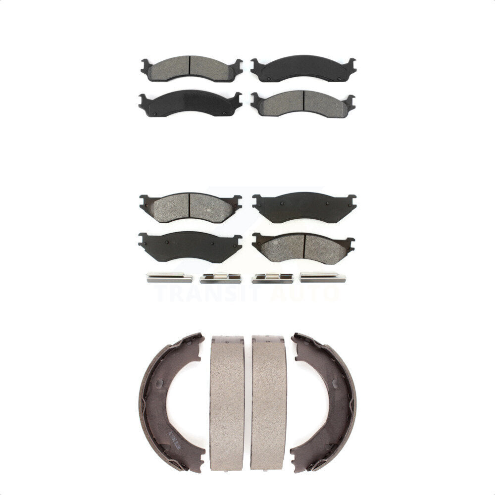 Semi-Metallic Brake Pads And Parking Shoe Front Rear Kit For Dodge Ram 2500 3500