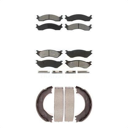 Semi-Metallic Brake Pads And Parking Shoe Front Rear Kit For Dodge Ram 2500 3500