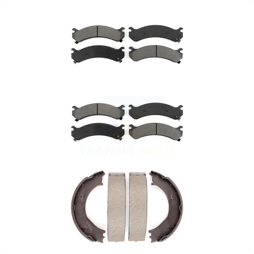 Semi-Metallic Brake Pads Parking Shoe Front Rear Kit For Chevrolet GMC Silverado