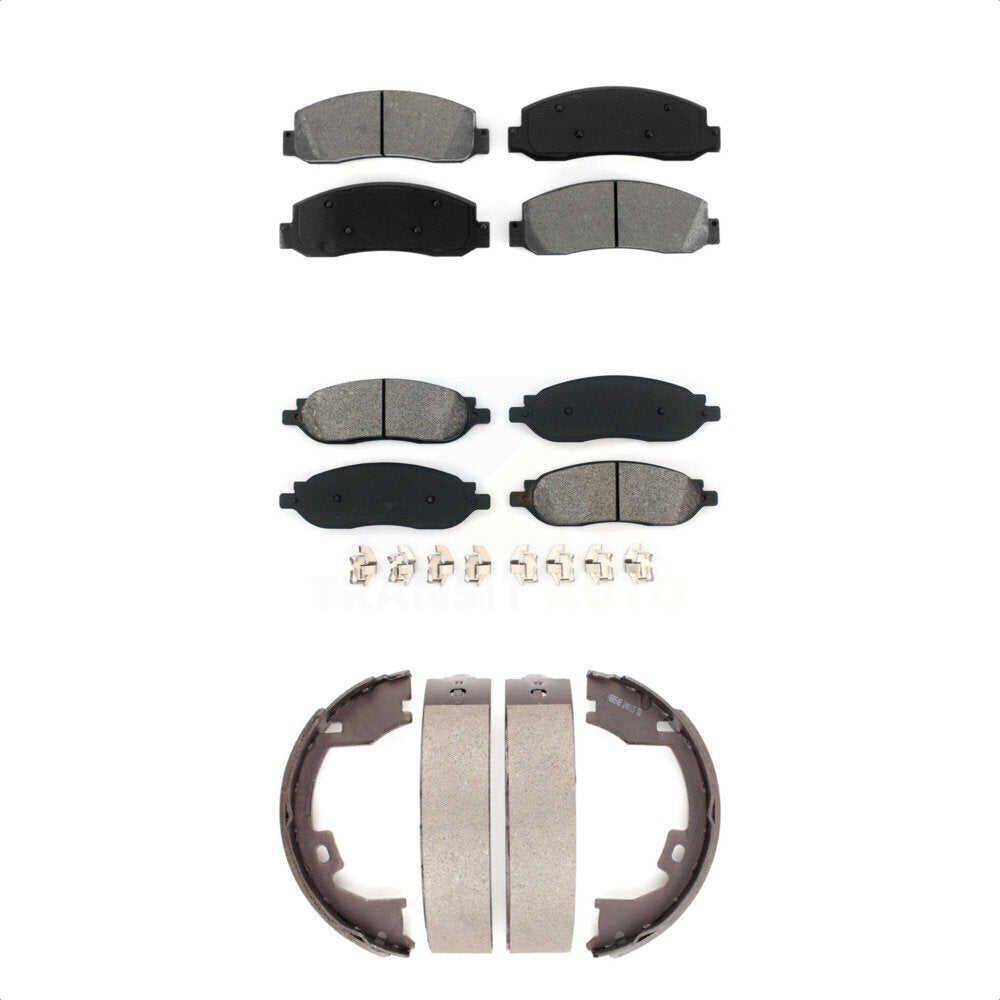 Semi-Metallic Brake Pads & Parking Shoe Front Rear Kit For Ford F-350 Super Duty
