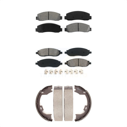 Semi-Metallic Brake Pads & Parking Shoe Front Rear Kit For Ford F-350 Super Duty