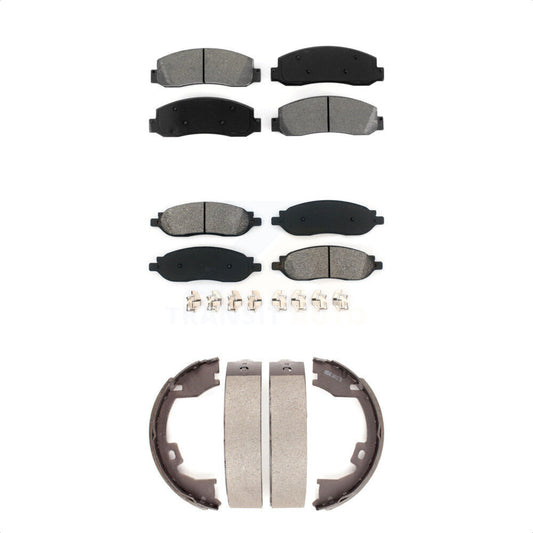 Semi-Metallic Brake Pads & Parking Shoe Front Rear Kit For Ford F-350 Super Duty