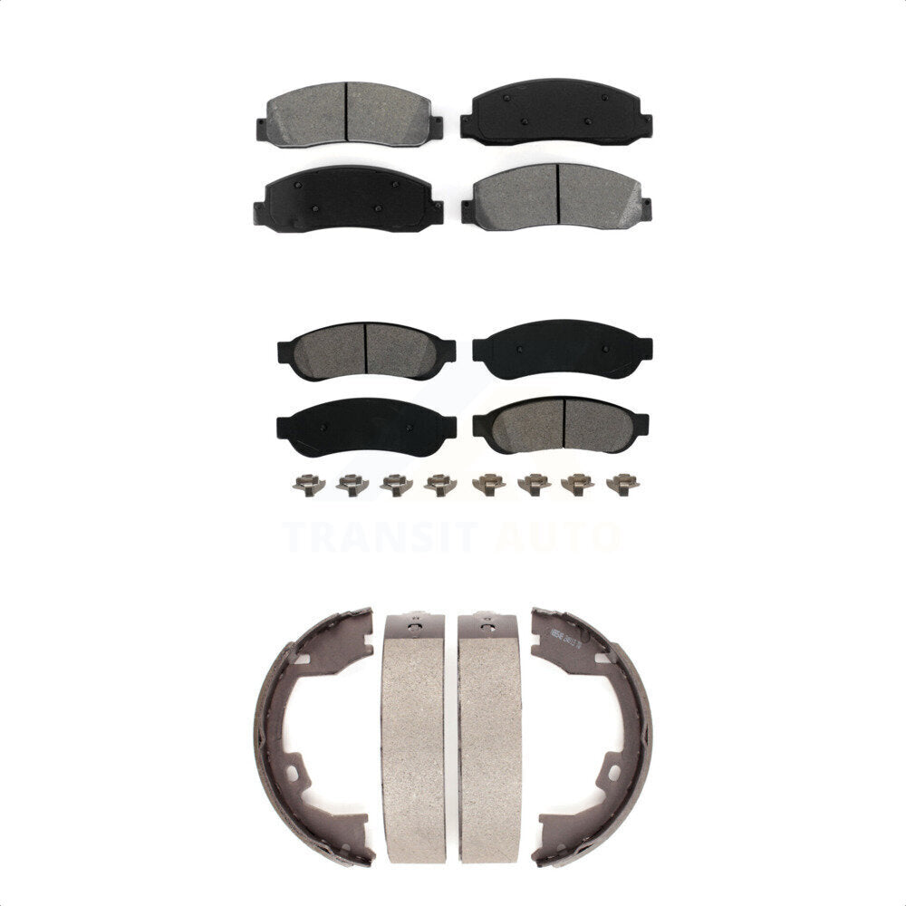 Semi-Metallic Brake Pads & Parking Shoe Front Rear Kit For Ford F-350 Super Duty