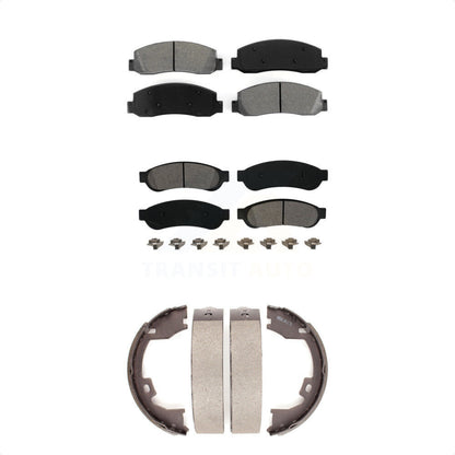 Semi-Metallic Brake Pads & Parking Shoe Front Rear Kit For Ford F-350 Super Duty