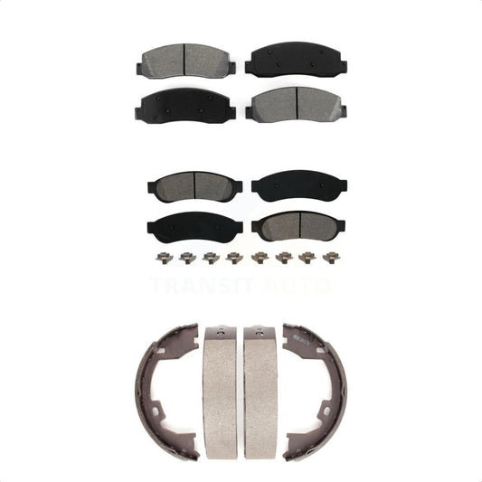 Semi-Metallic Brake Pads & Parking Shoe Front Rear Kit For Ford F-350 Super Duty