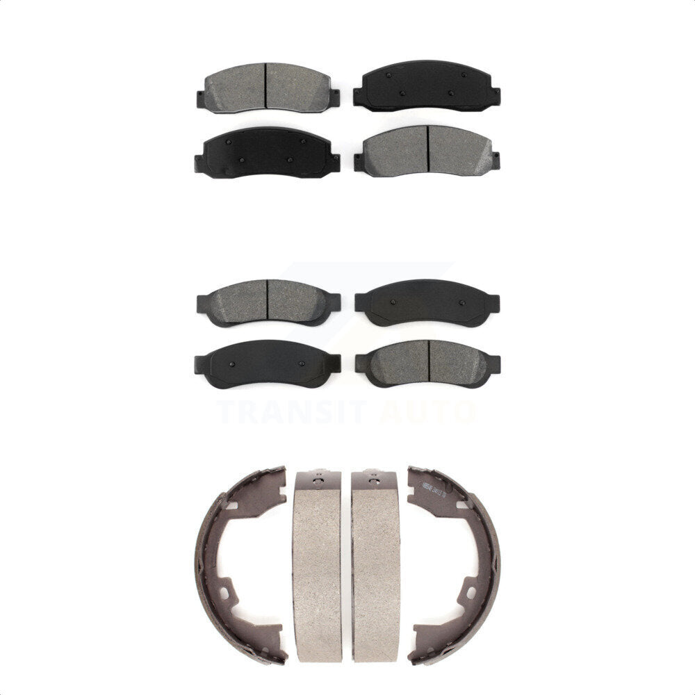 Semi-Metallic Brake Pads & Parking Shoe Front Rear Kit For Ford F-250 Super Duty