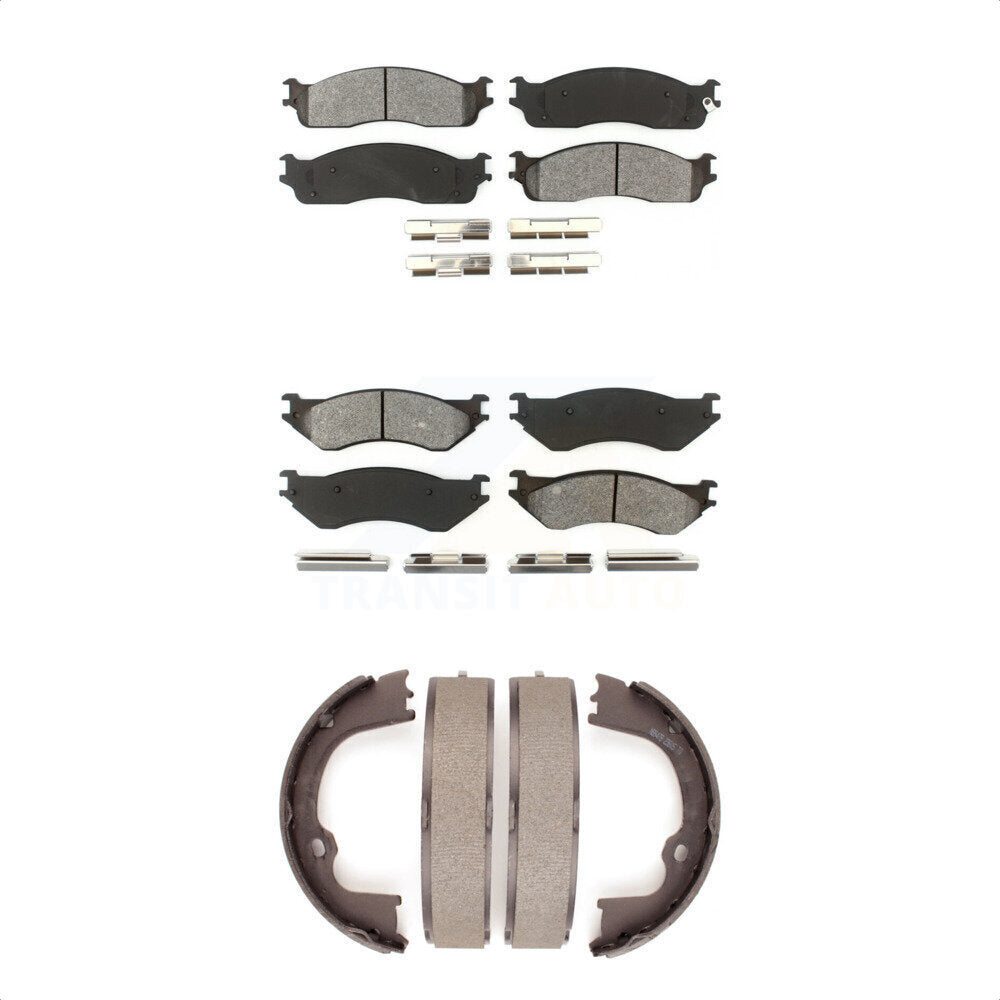 Semi-Metallic Brake Pads And Parking Shoes Front Rear Kit For Dodge Ram 1500