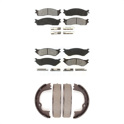 Semi-Metallic Brake Pads And Parking Shoes Front Rear Kit For Dodge Ram 1500