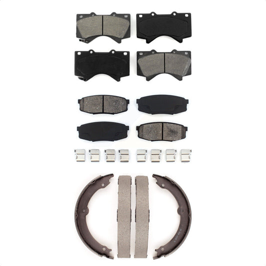 Semi-Metallic Brake Pads & Parking Shoe Front Rear Kit For Toyota Tundra Sequoia