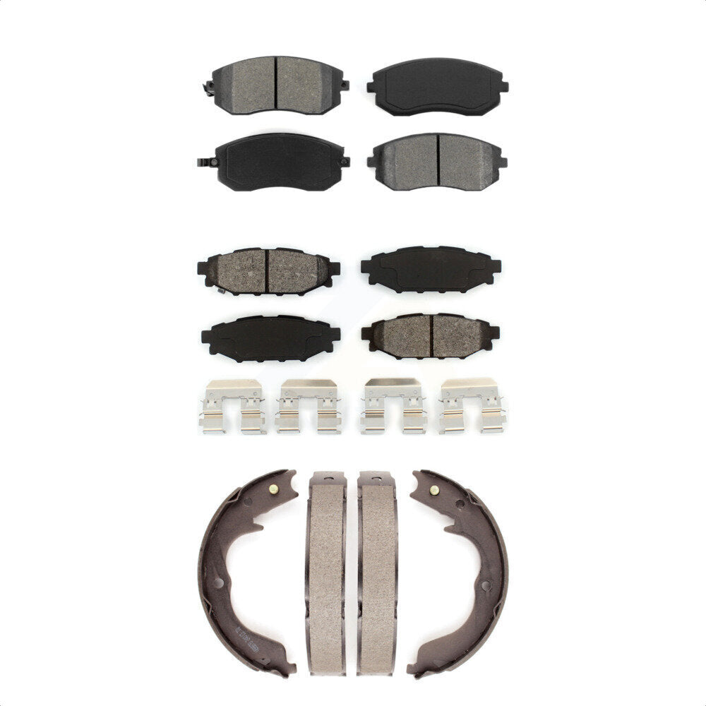 Semi-Metallic Brake Pads Parking Shoe Front Rear Kit For Subaru Outback Forester