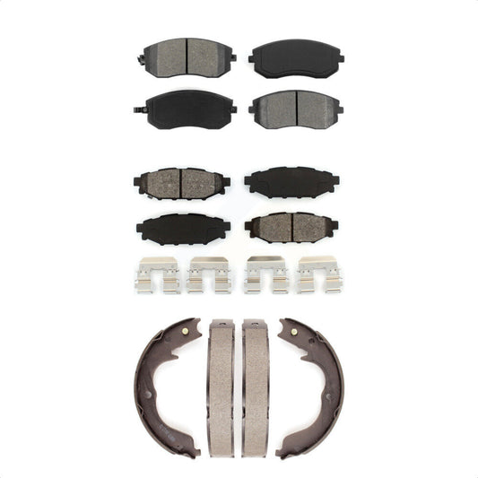 Semi-Metallic Brake Pads Parking Shoe Front Rear Kit For Subaru Outback Forester