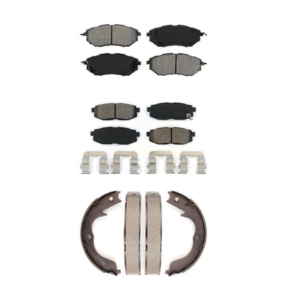 Semi-Metallic Brake Pads & Parking Shoe Front Rear Kit For Subaru Outback Legacy