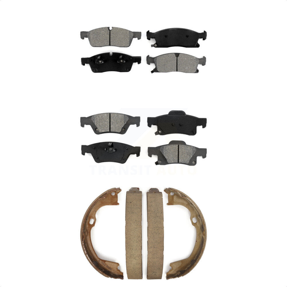 Semi-Metallic Brake Pads & Parking Shoe Front Rear Kit For Dodge Durango Jeep WK