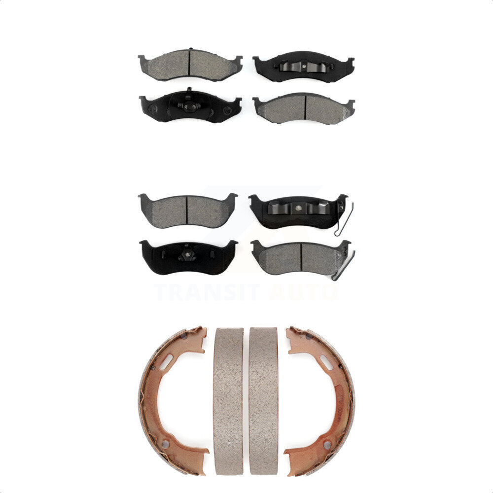 Semi-Metallic Brake Pads And Parking Shoes Front Rear Kit For Jeep Wrangler TJ